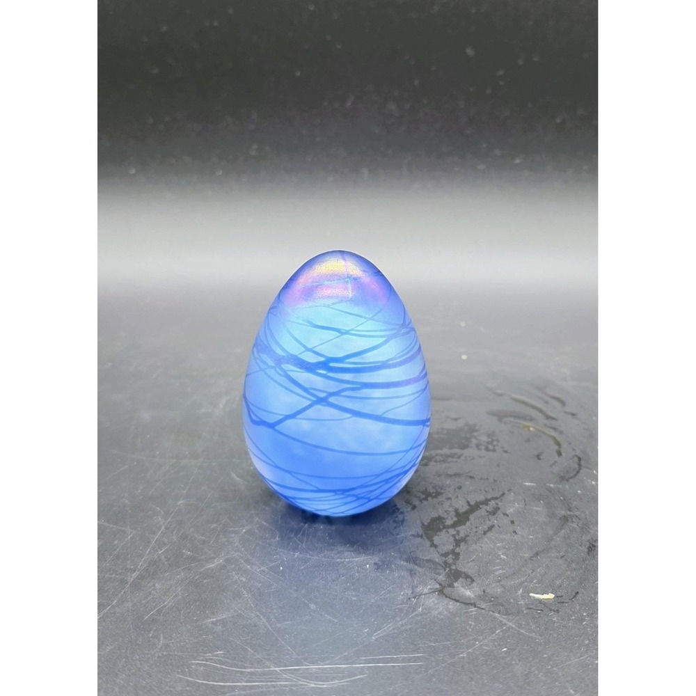 Vintage Vandermark Art Glass Egg Paperweight 3" Blue Signed‎